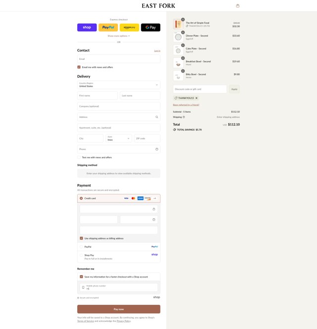 East Fork checkout page showing East Fork discount code box | Screenshot taken by SimplyCodes community member on Sep 1, 2025