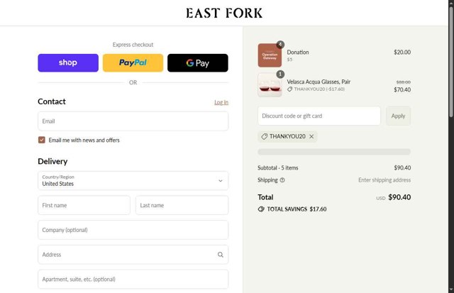 East Fork checkout page showing East Fork discount code box | Screenshot taken by SimplyCodes community member on Sep 4, 2025
