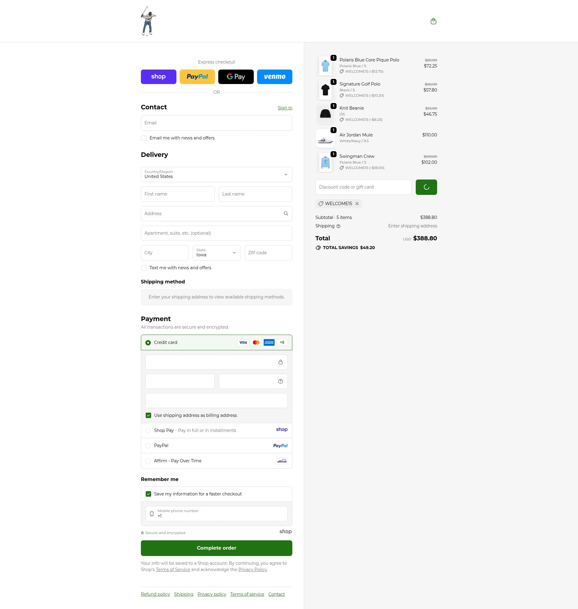 Eastside Golf checkout page showing Eastside Golf promo code box | Screenshot taken by SimplyCodes community member on Dec 23, 2025