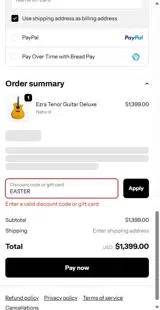Eastwood Guitars coupon verification screenshot