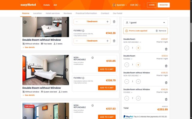 EasyHotel checkout page showing EasyHotel promo code box | Screenshot taken by SimplyCodes community member on Aug 11, 2025
