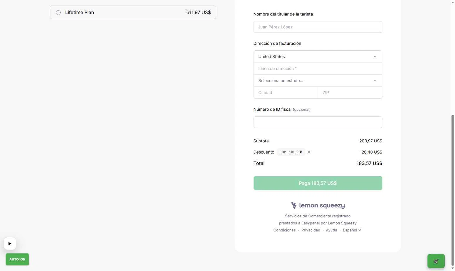 Easypanel checkout page showing Easypanel discount code box | Screenshot taken by SimplyCodes community member on Jan 19, 2026