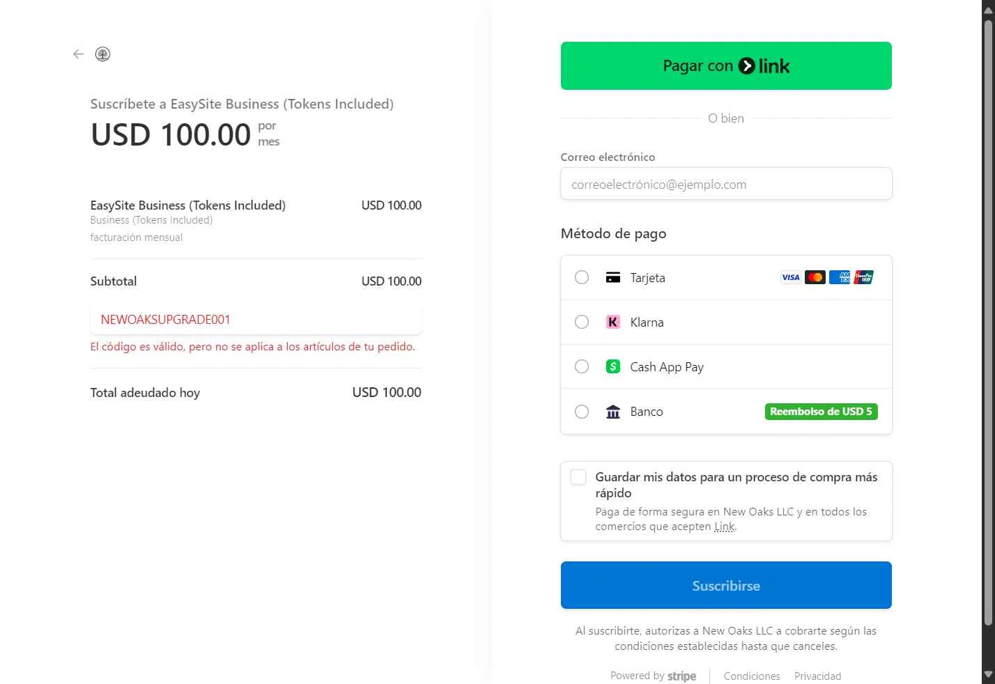 EasySite checkout page showing EasySite promo code box | Screenshot taken by SimplyCodes community member on Oct 16, 2025