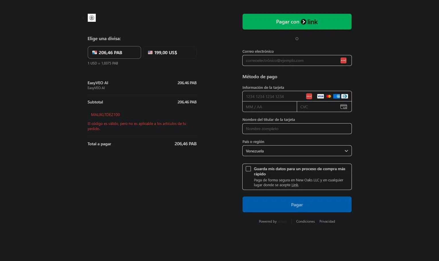 EasySite checkout page showing EasySite promo code box | Screenshot taken by SimplyCodes community member on Dec 13, 2025