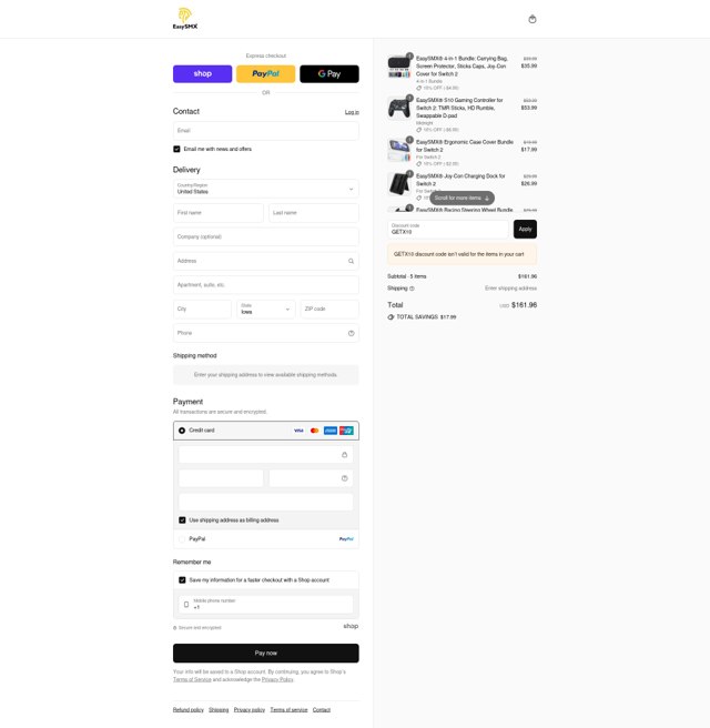 EasySMX checkout page showing EasySMX discount code box | Screenshot taken by SimplyCodes community member on Sep 3, 2025