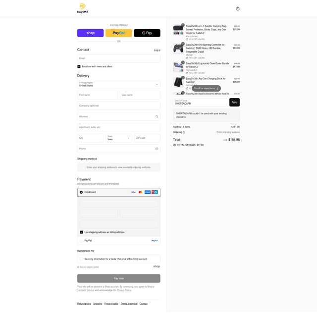 EasySMX checkout page showing EasySMX discount code box | Screenshot taken by SimplyCodes community member on Sep 3, 2025