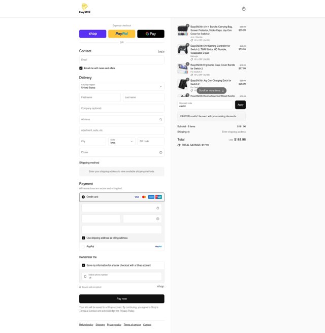 EasySMX checkout page showing EasySMX discount code box | Screenshot taken by SimplyCodes community member on Sep 3, 2025