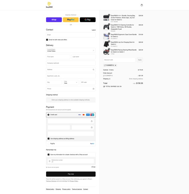EasySMX checkout page showing EasySMX discount code box | Screenshot taken by SimplyCodes community member on Sep 3, 2025
