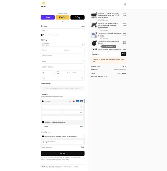 EasySMX checkout page showing EasySMX discount code box | Screenshot taken by SimplyCodes community member on Sep 3, 2025