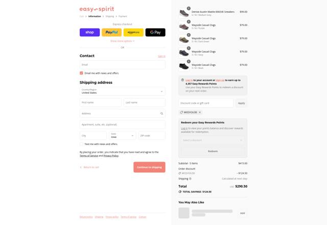 Easy Spirit checkout page showing Easy Spirit discount code box | Screenshot taken by SimplyCodes community member on Sep 9, 2025