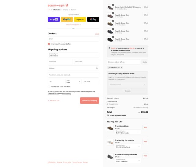 Easy Spirit checkout page showing Easy Spirit discount code box | Screenshot taken by SimplyCodes community member on Aug 27, 2025