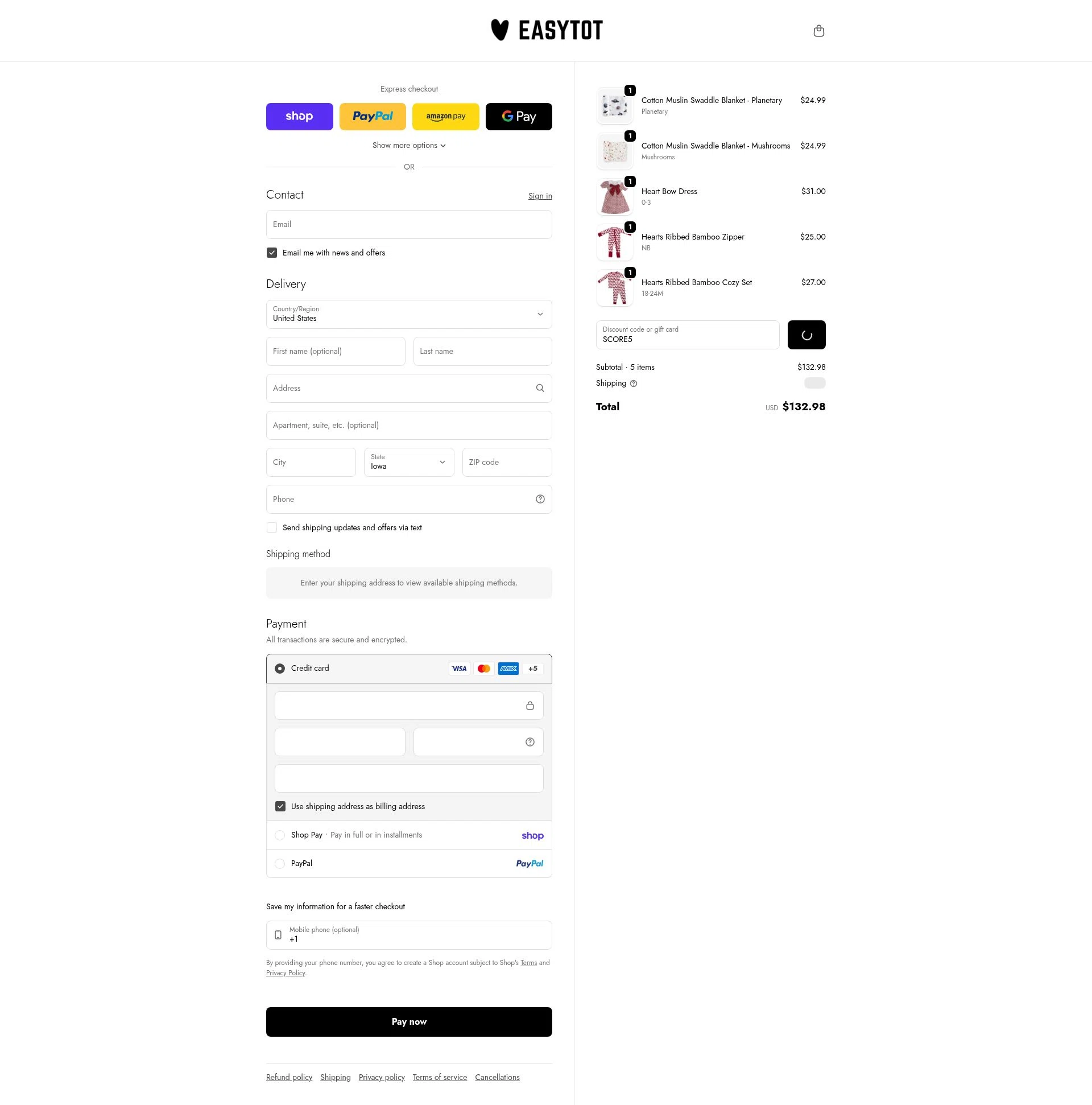 EasyTot checkout page showing EasyTot promo code box | Screenshot taken by SimplyCodes community member on Jan 31, 2026