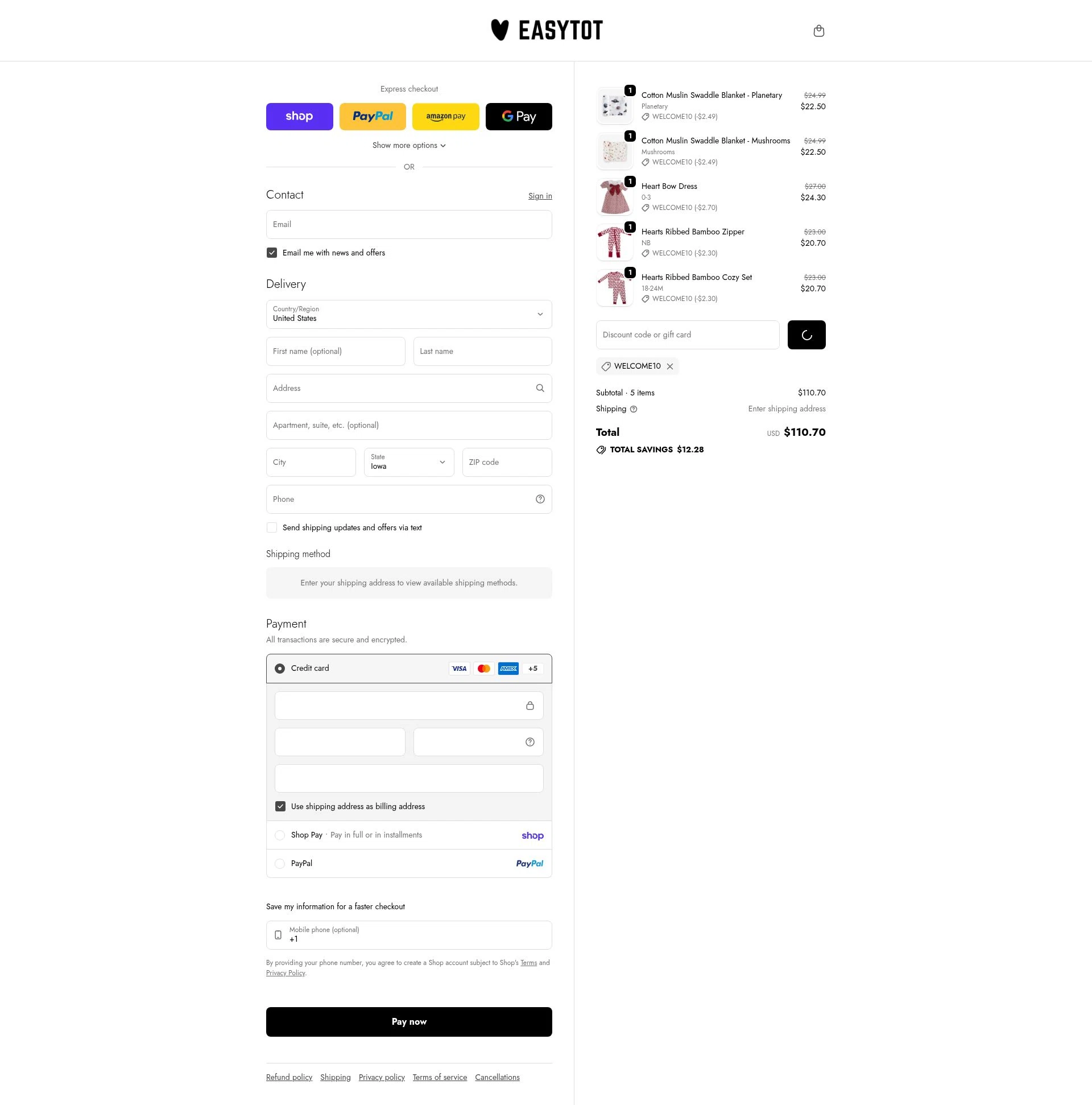 EasyTot checkout page showing EasyTot promo code box | Screenshot taken by SimplyCodes community member on Feb 4, 2026