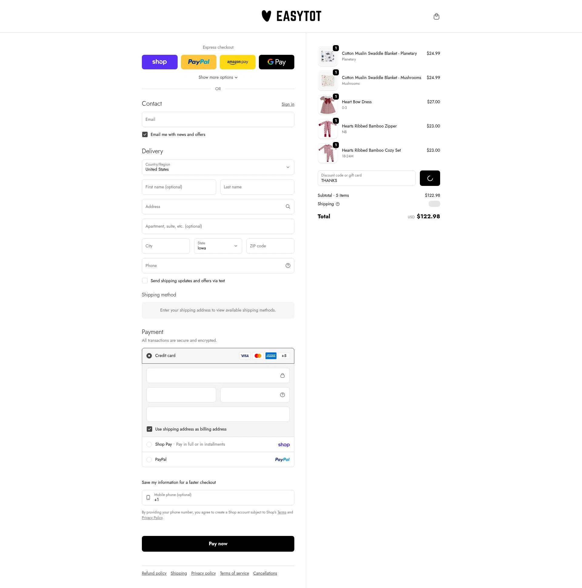 EasyTot checkout page showing EasyTot promo code box | Screenshot taken by SimplyCodes community member on Feb 4, 2026
