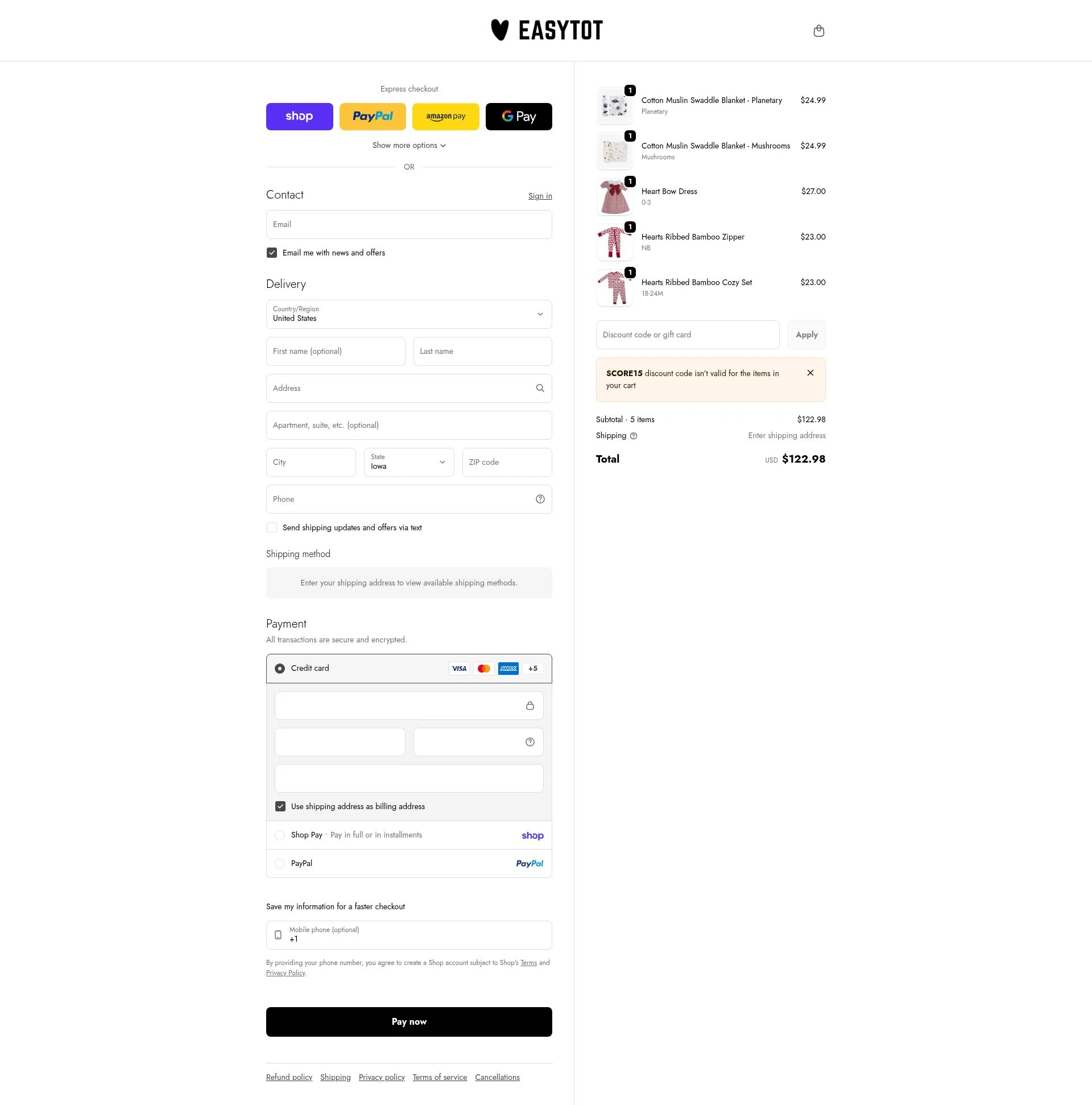 EasyTot checkout page showing EasyTot promo code box | Screenshot taken by SimplyCodes community member on Feb 4, 2026