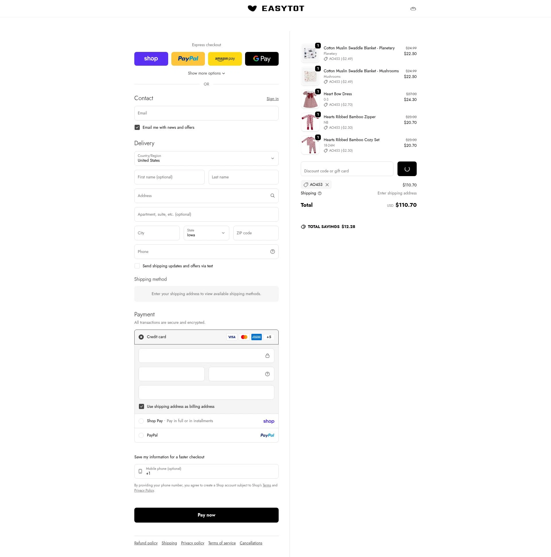 EasyTot checkout page showing EasyTot promo code box | Screenshot taken by SimplyCodes community member on Feb 4, 2026