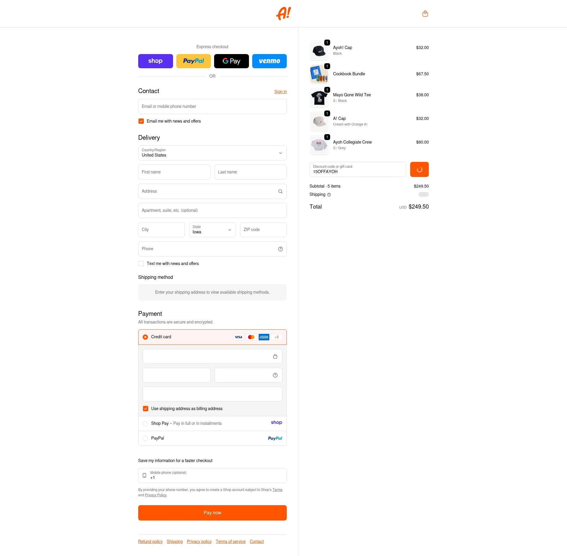 Ayoh! checkout page showing Ayoh! discount code box | Screenshot taken by SimplyCodes community member on Jan 10, 2026