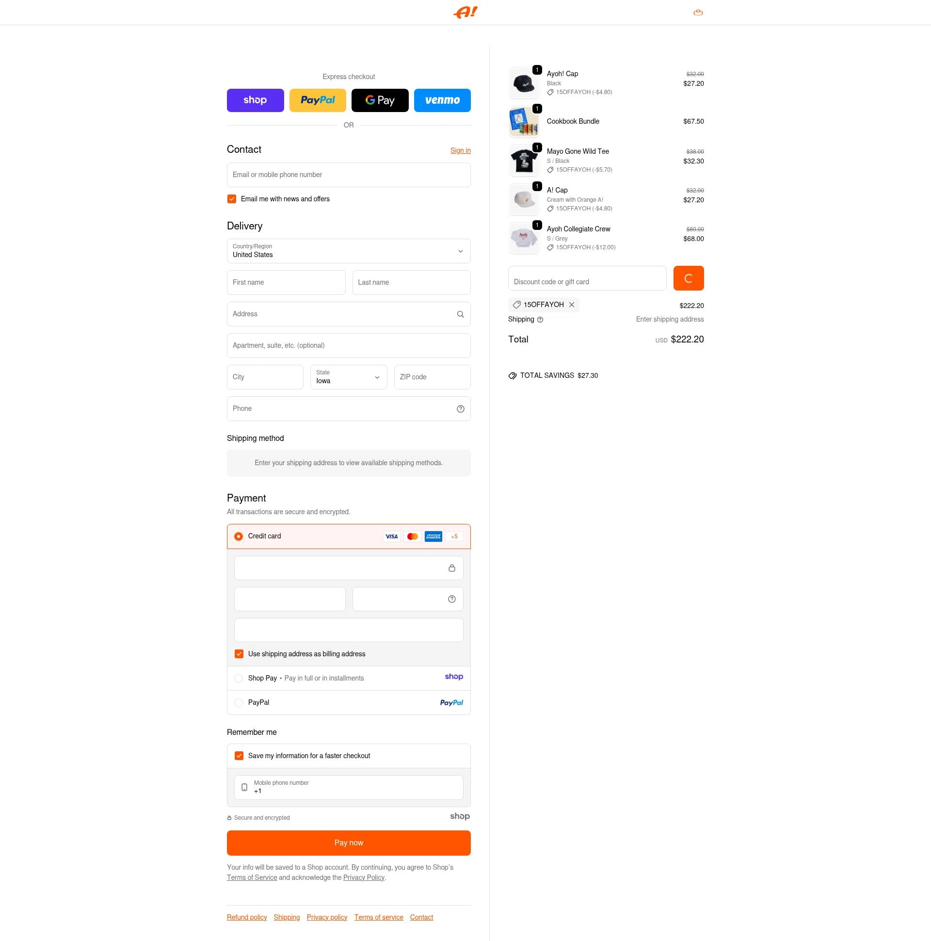 Ayoh! checkout page showing Ayoh! discount code box | Screenshot taken by SimplyCodes community member on Jan 5, 2026