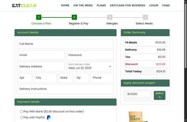 Eat Clean checkout page showing Eat Clean discount code box | Screenshot taken by SimplyCodes community member on Jul 16, 2025