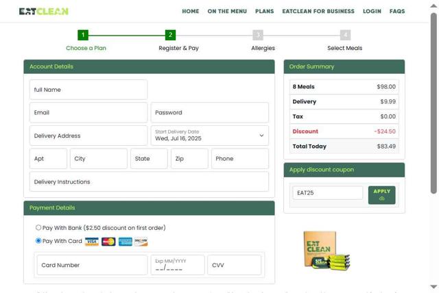 Eat Clean checkout page showing Eat Clean discount code box | Screenshot taken by SimplyCodes community member on Jul 8, 2025