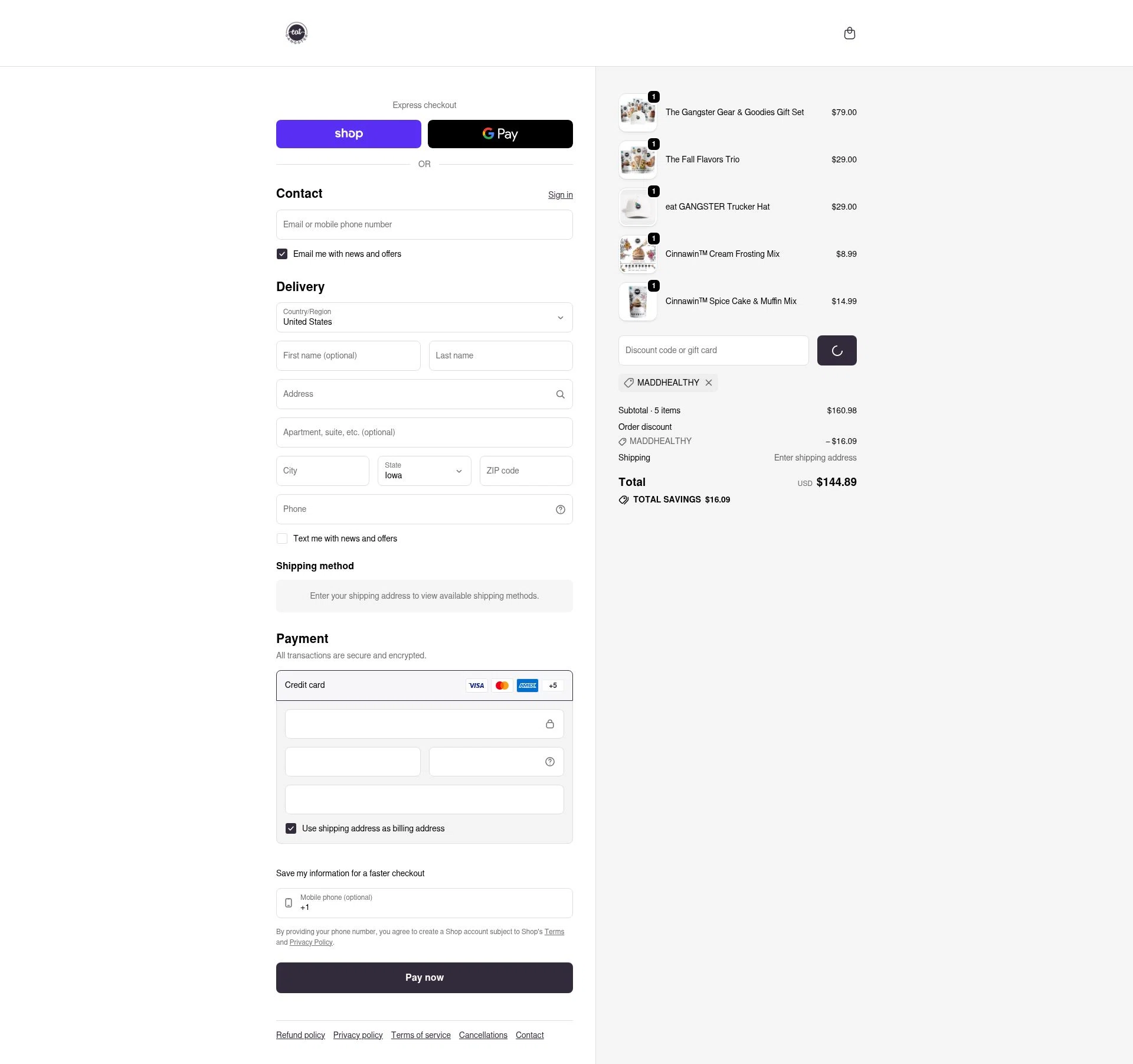 Eat G.A.N.G.S.T.E.R. checkout page showing Eat G.A.N.G.S.T.E.R. coupon code box | Screenshot taken by SimplyCodes community member on Jan 9, 2026