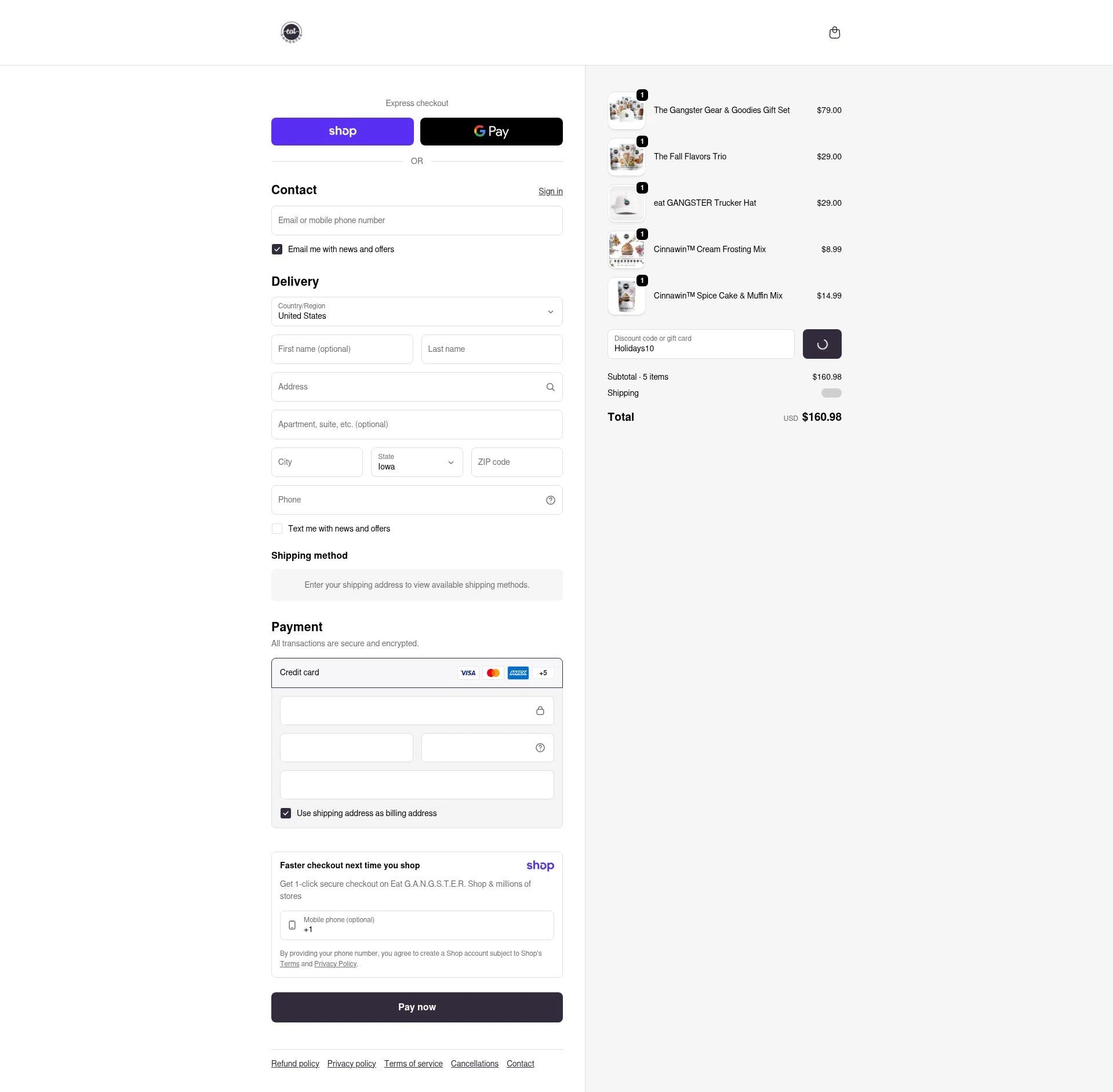 Eat G.A.N.G.S.T.E.R. checkout page showing Eat G.A.N.G.S.T.E.R. coupon code box | Screenshot taken by SimplyCodes community member on Jan 9, 2026