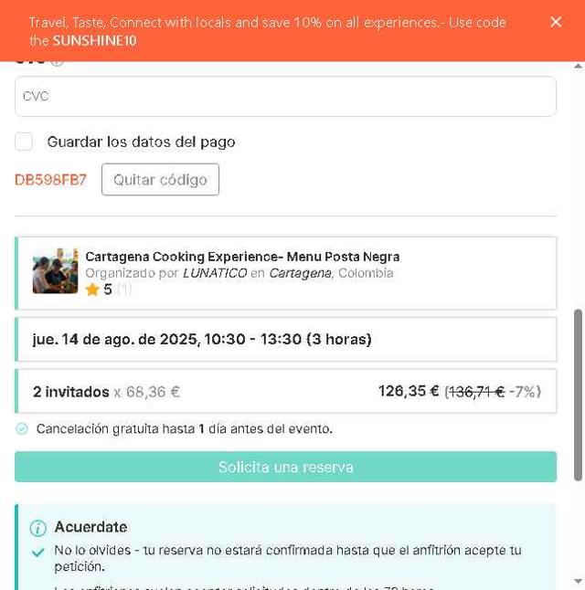 EatWith checkout page showing EatWith promo code box | Screenshot taken by SimplyCodes community member on Aug 3, 2025