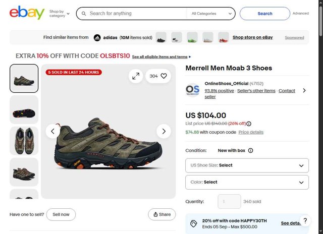 eBay checkout page showing eBay coupon code box | Screenshot taken by SimplyCodes community member on Aug 29, 2025