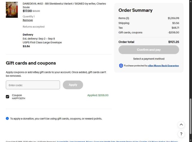 eBay checkout page showing eBay coupon code box | Screenshot taken by SimplyCodes community member on Aug 27, 2025