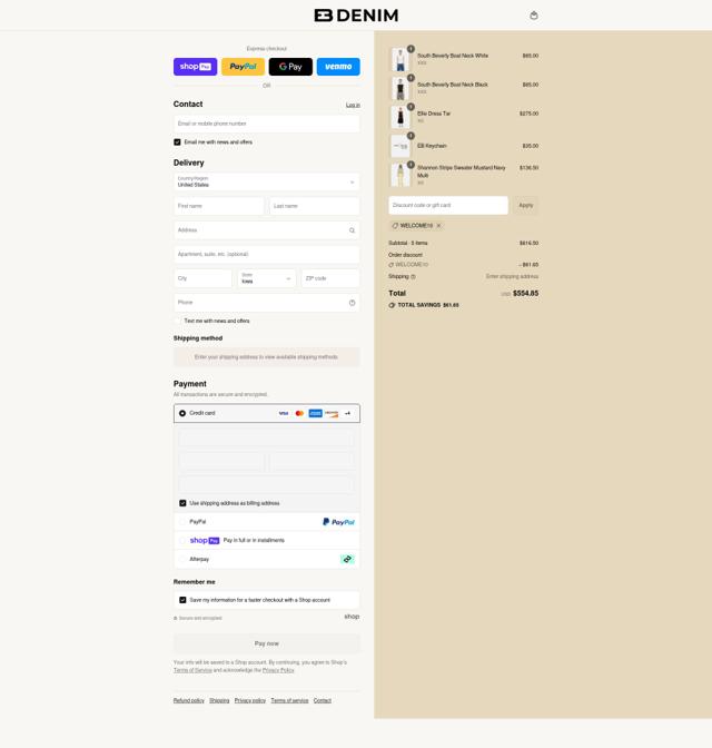 EB Denim checkout page showing EB Denim promo code box | Screenshot taken by SimplyCodes community member on Aug 5, 2025