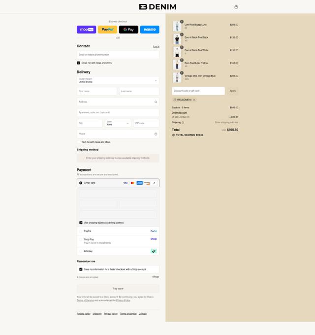 EB Denim checkout page showing EB Denim promo code box | Screenshot taken by SimplyCodes community member on Aug 23, 2025