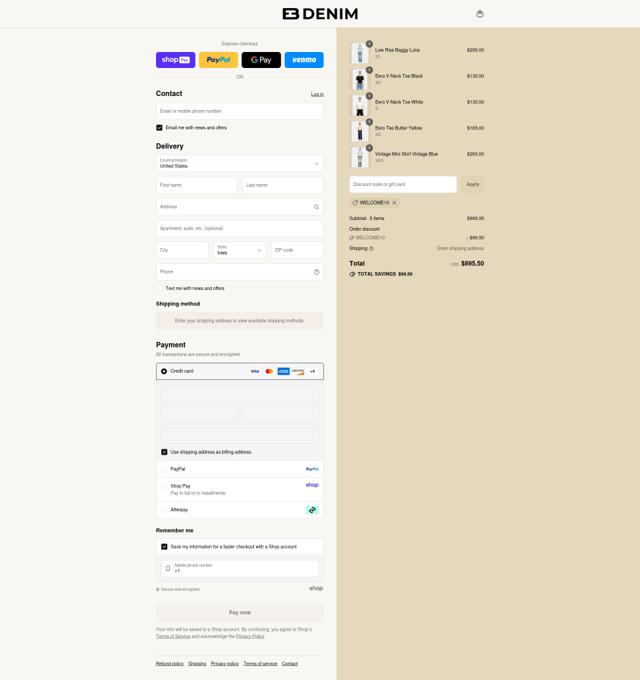 EB Denim checkout page showing EB Denim promo code box | Screenshot taken by SimplyCodes community member on Aug 17, 2025