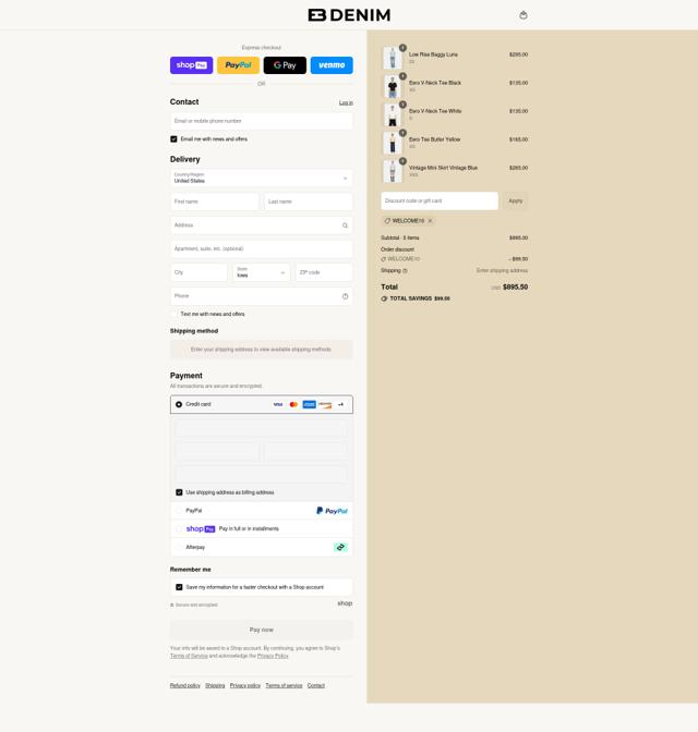 EB Denim checkout page showing EB Denim promo code box | Screenshot taken by SimplyCodes community member on Aug 9, 2025