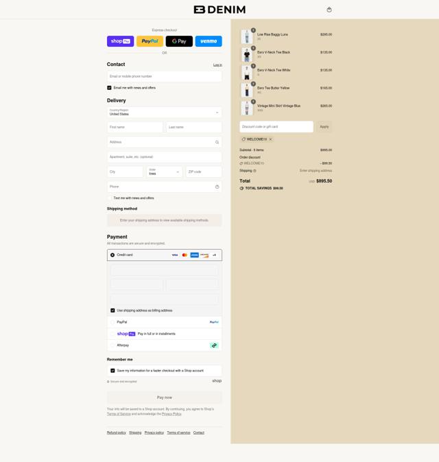 EB Denim checkout page showing EB Denim promo code box | Screenshot taken by SimplyCodes community member on Aug 13, 2025