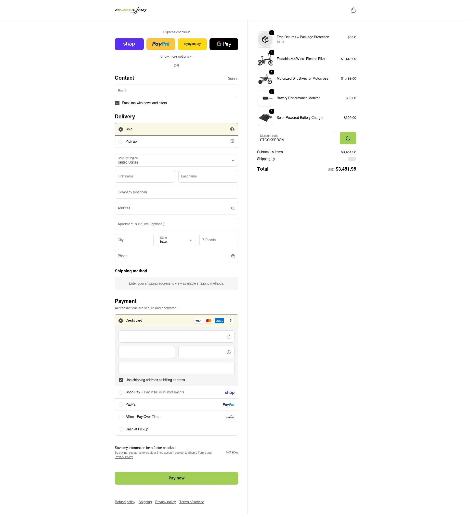 eBikeling checkout page showing eBikeling discount code box | Screenshot taken by SimplyCodes community member on Feb 18, 2026