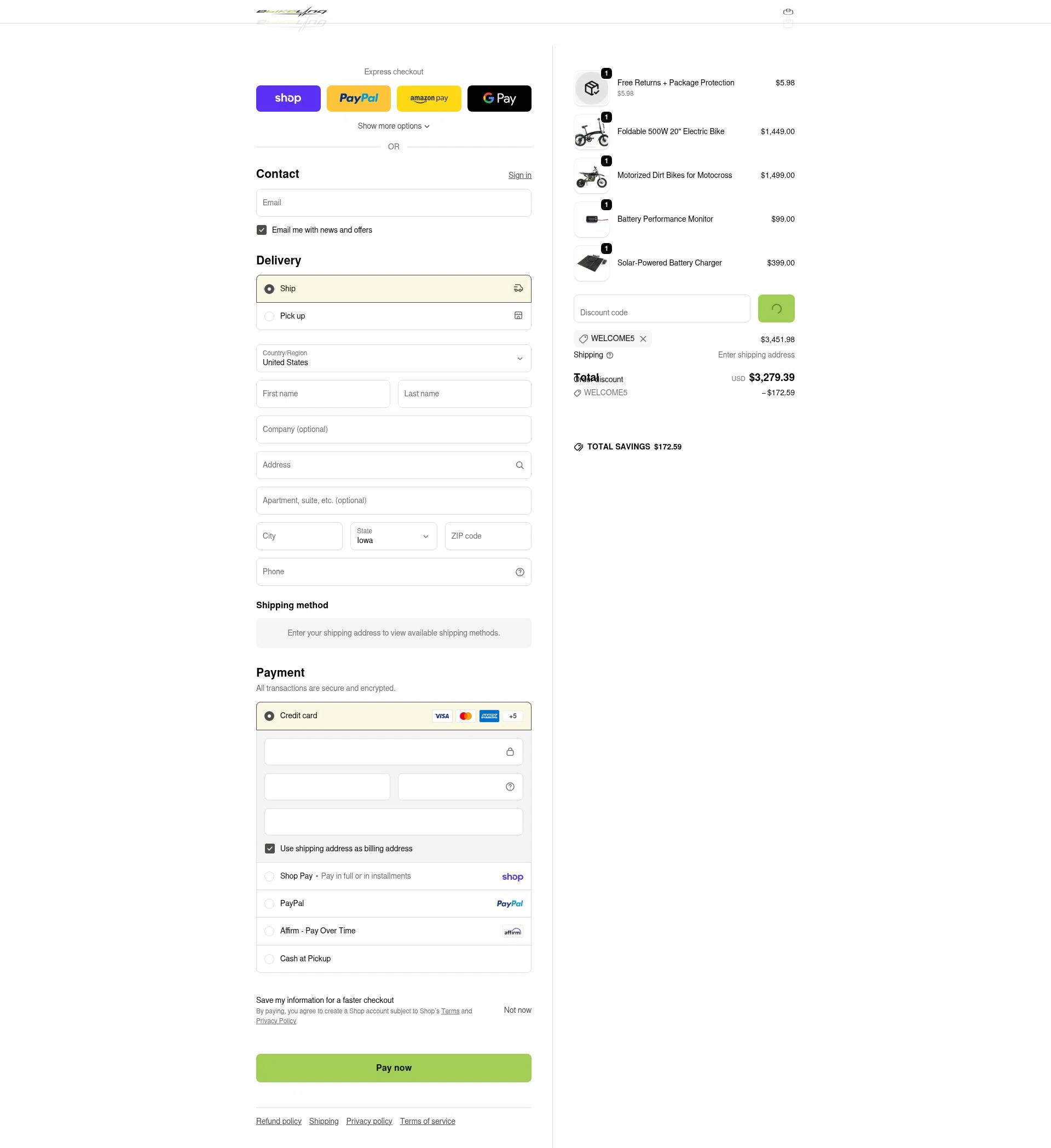 eBikeling checkout page showing eBikeling discount code box | Screenshot taken by SimplyCodes community member on Feb 18, 2026