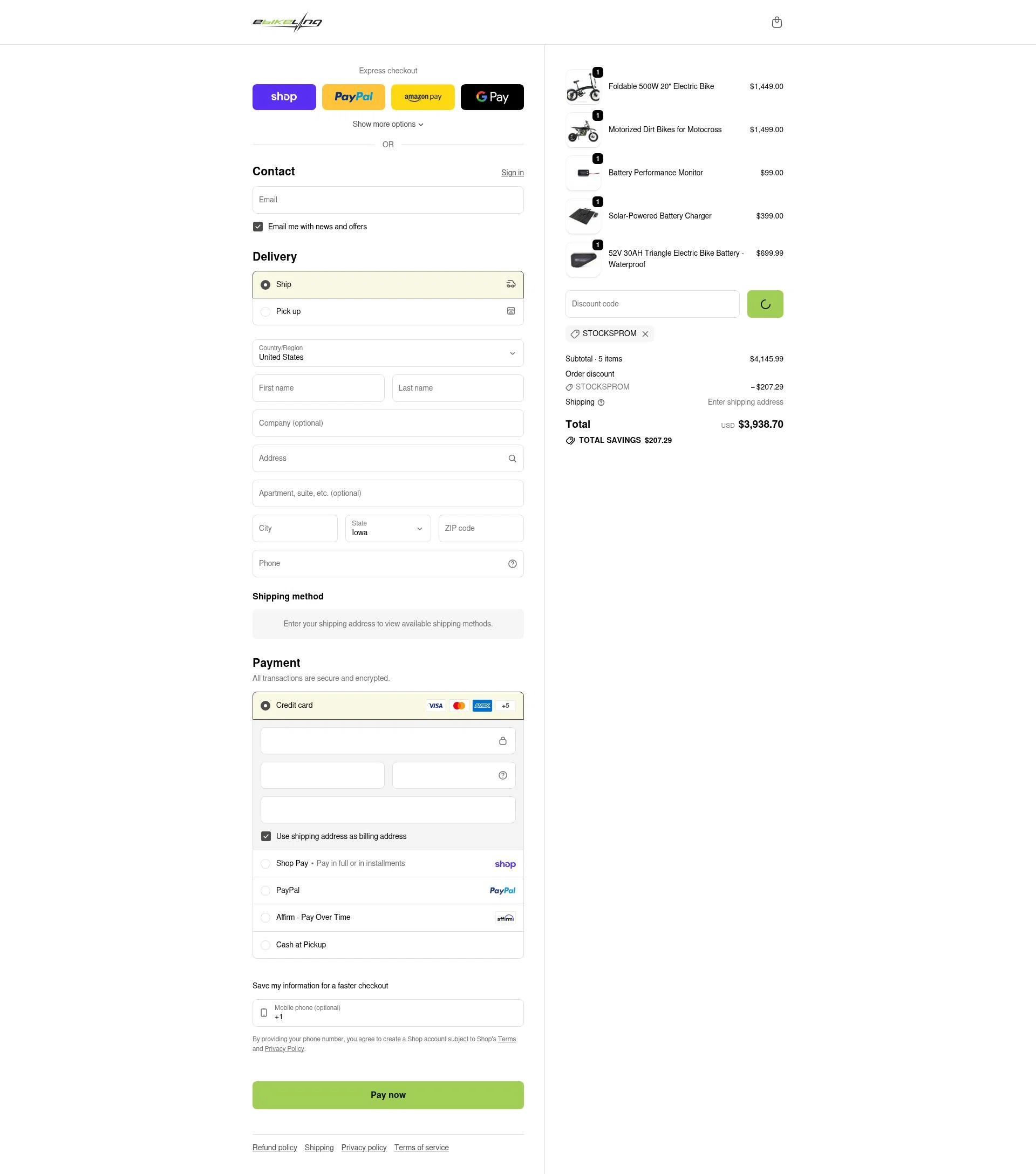 eBikeling checkout page showing eBikeling discount code box | Screenshot taken by SimplyCodes community member on Feb 13, 2026