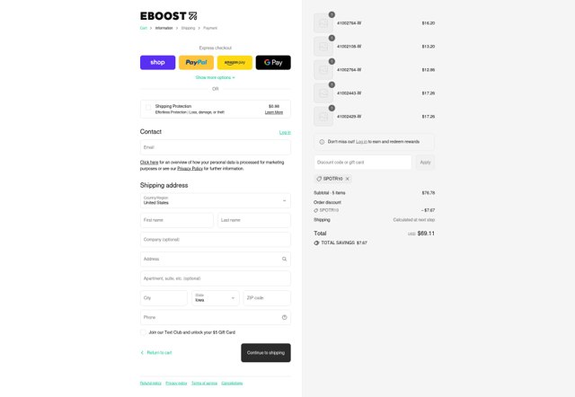 Eboost checkout page showing Eboost promo code box | Screenshot taken by SimplyCodes community member on Sep 4, 2025