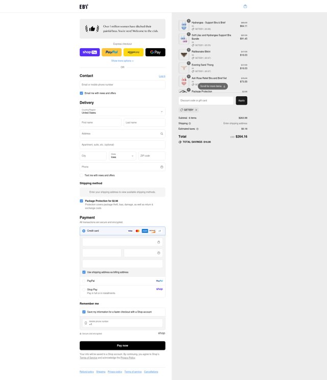 EBY checkout page showing EBY discount code box | Screenshot taken by SimplyCodes community member on Aug 27, 2025