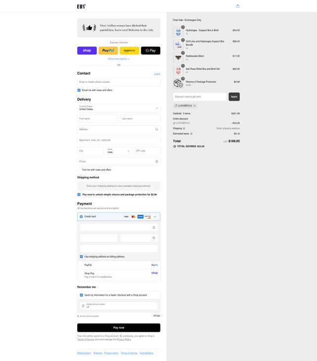 EBY checkout page showing EBY discount code box | Screenshot taken by SimplyCodes community member on Sep 4, 2025