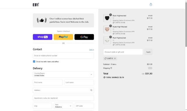 EBY checkout page showing EBY discount code box | Screenshot taken by SimplyCodes community member on Aug 27, 2025