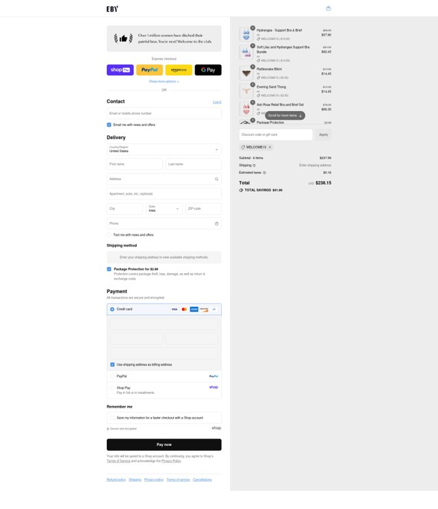 EBY checkout page showing EBY discount code box | Screenshot taken by SimplyCodes community member on Aug 27, 2025