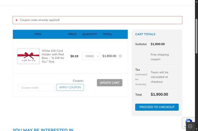 eCard Systems checkout page showing eCard Systems coupon code box | Screenshot taken by SimplyCodes community member on Aug 28, 2025