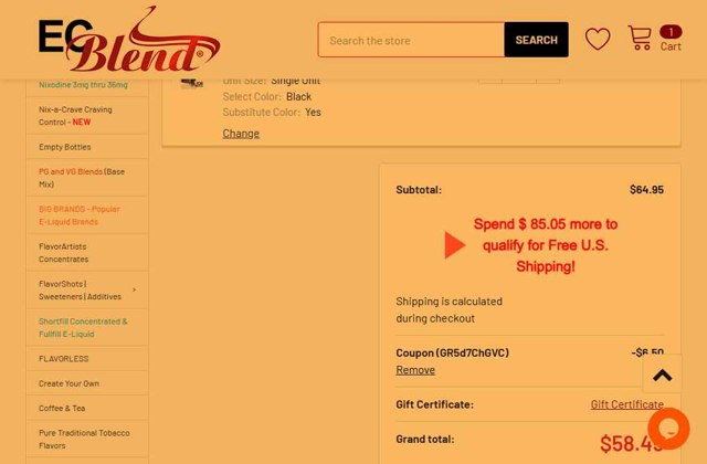 ECBlend Flavors checkout page showing ECBlend Flavors promo code box | Screenshot taken by SimplyCodes community member on Aug 18, 2025