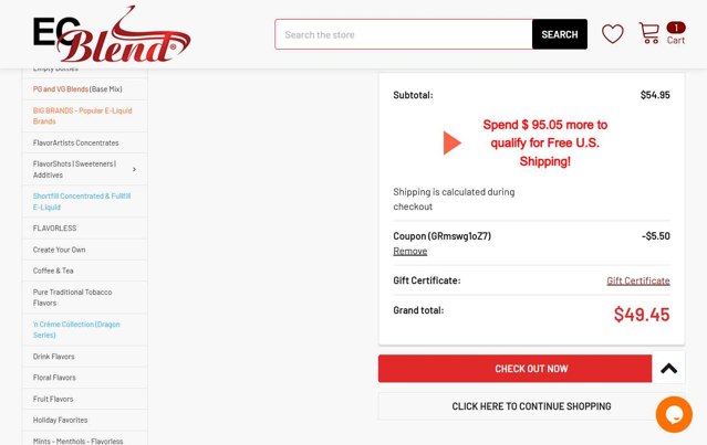 ECBlend Flavors checkout page showing ECBlend Flavors promo code box | Screenshot taken by SimplyCodes community member on Jul 15, 2025