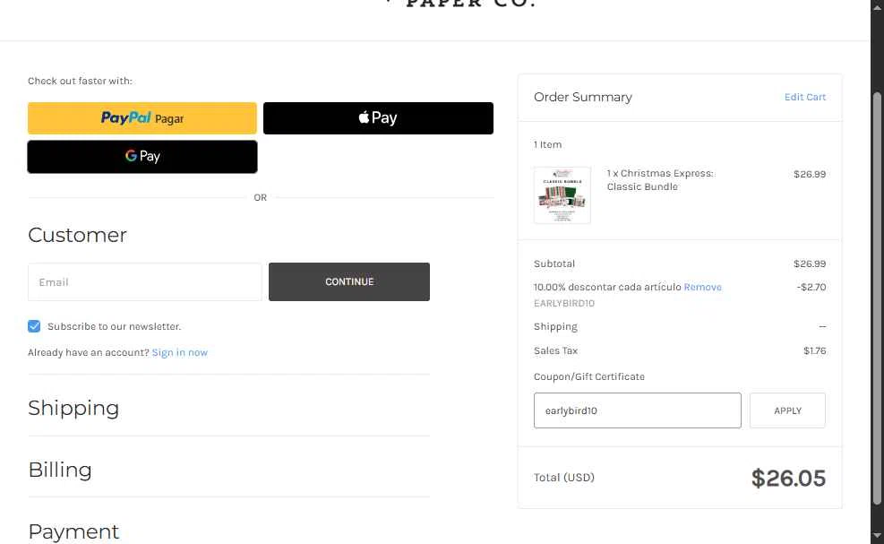 Echo Park Paper checkout page showing Echo Park Paper coupon code box | Screenshot taken by SimplyCodes community member on Nov 19, 2025