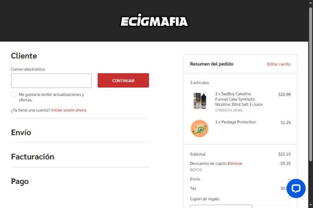 EcigMafia checkout page showing EcigMafia coupon code box | Screenshot taken by SimplyCodes community member on Aug 23, 2025