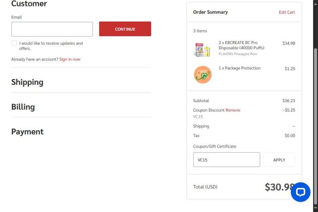 EcigMafia checkout page showing EcigMafia coupon code box | Screenshot taken by SimplyCodes community member on Sep 5, 2025