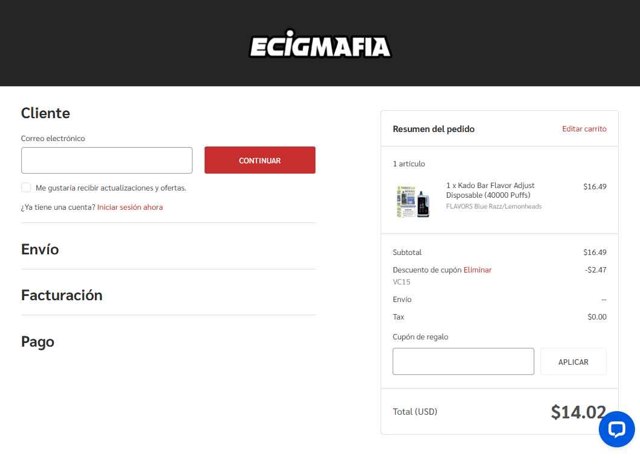 EcigMafia checkout page showing EcigMafia coupon code box | Screenshot taken by SimplyCodes community member on Aug 28, 2025