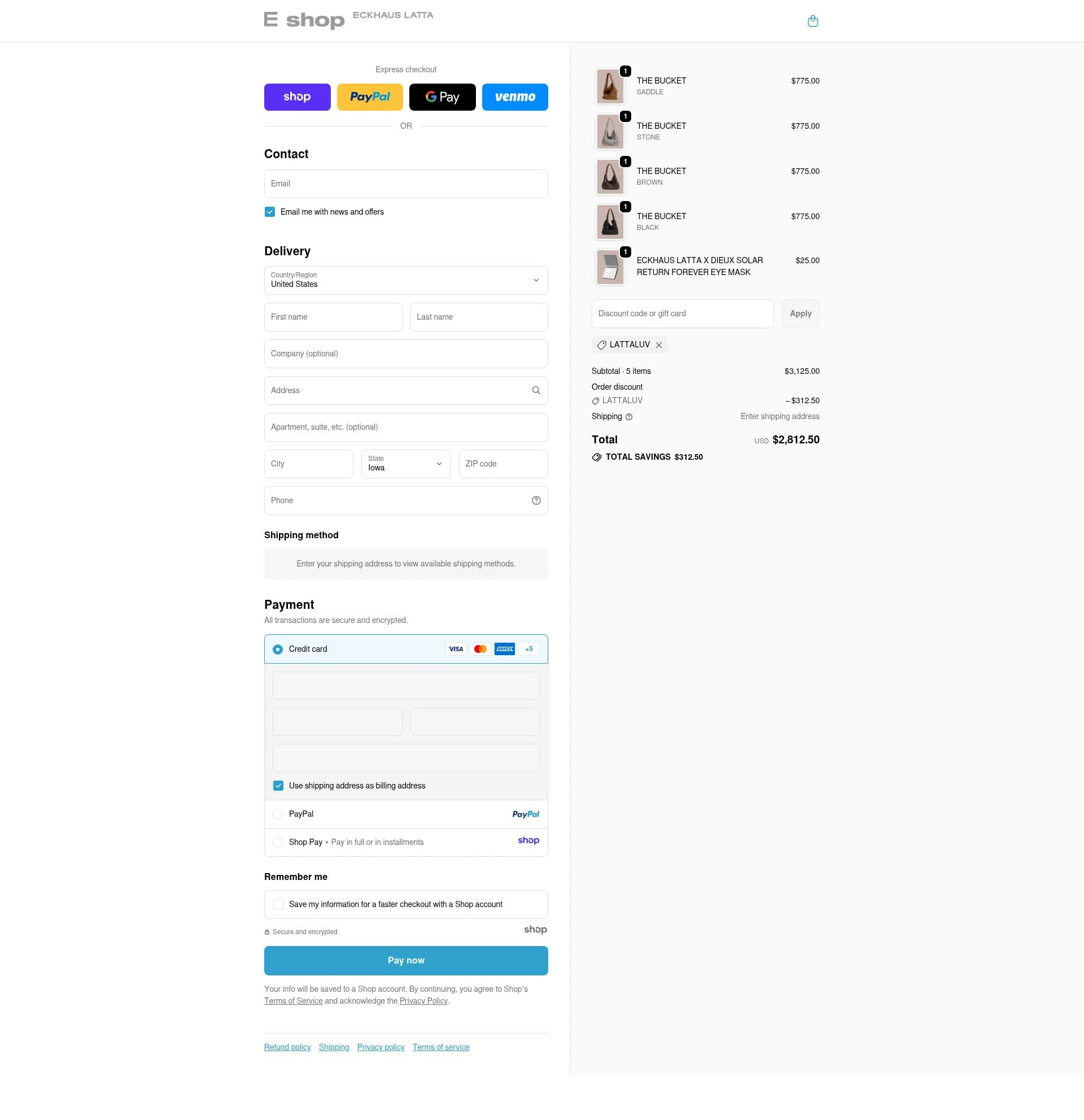 Eckhaus Latta checkout page showing Eckhaus Latta promo code box | Screenshot taken by SimplyCodes community member on Nov 18, 2025